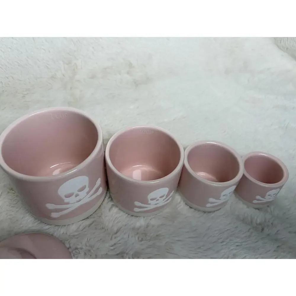 Pink Ceramic Skull & Crossbones Measuring Cup Set – Gothic Kitchen Decor​